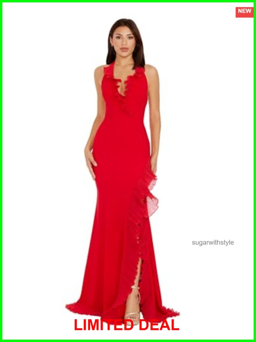 Halter Ruffle Asymmetrical Mermaid Gown Bodycon Maxi Dress